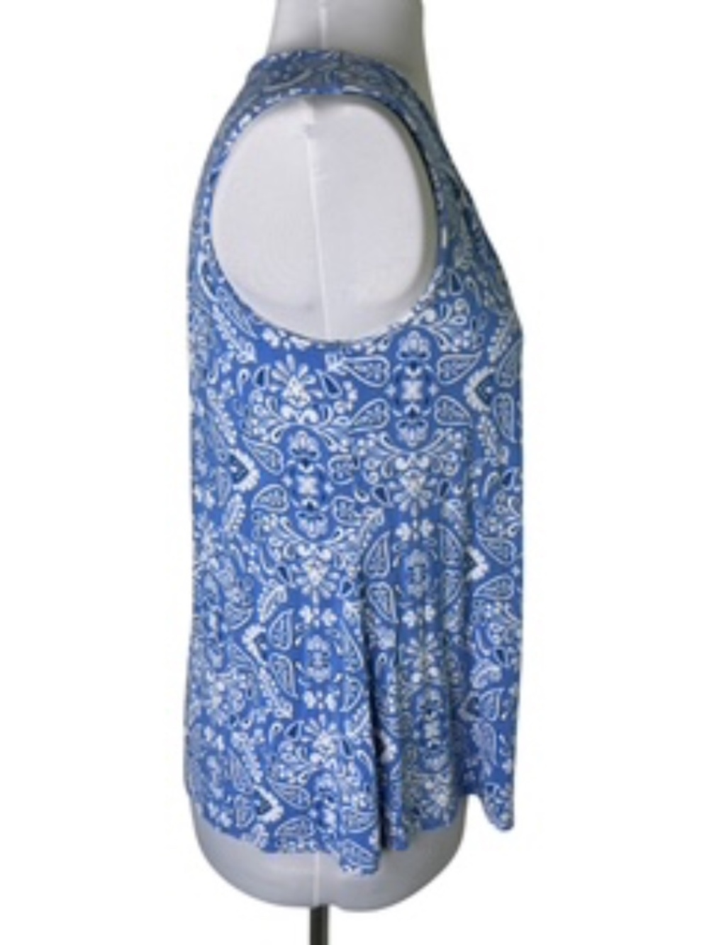 Croft & Barrow Blue Paisley Floral Print Scoop Neck Vertical Gathers Top Size M - Picture 4 of 7